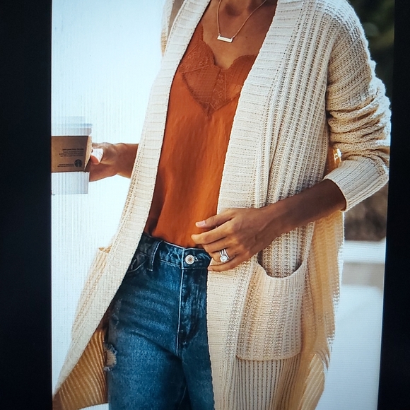 065. Apricot Shawl Neckline Long Sleeve Cardigan with Pocket  Size L - Picture 4 of 15